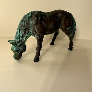 Vintage Solid Brass Patina Horse